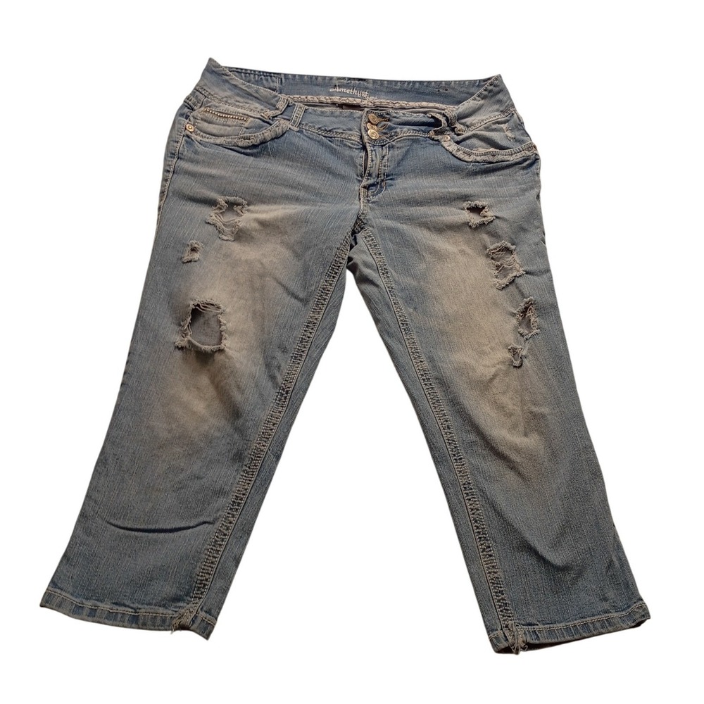 Amethyst Jeans Distressed Denim Capris Light Women's Destroyed Cropped Size 14